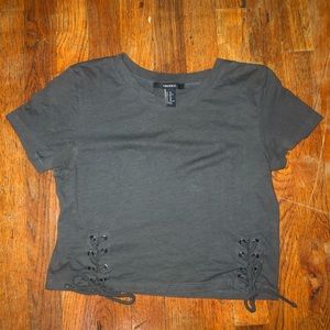 lace up short sleeve crop top